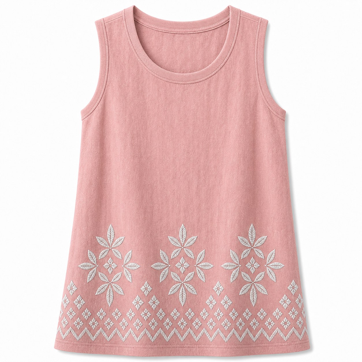 Women's embroidered border sleeveless tank top - variant soft pink