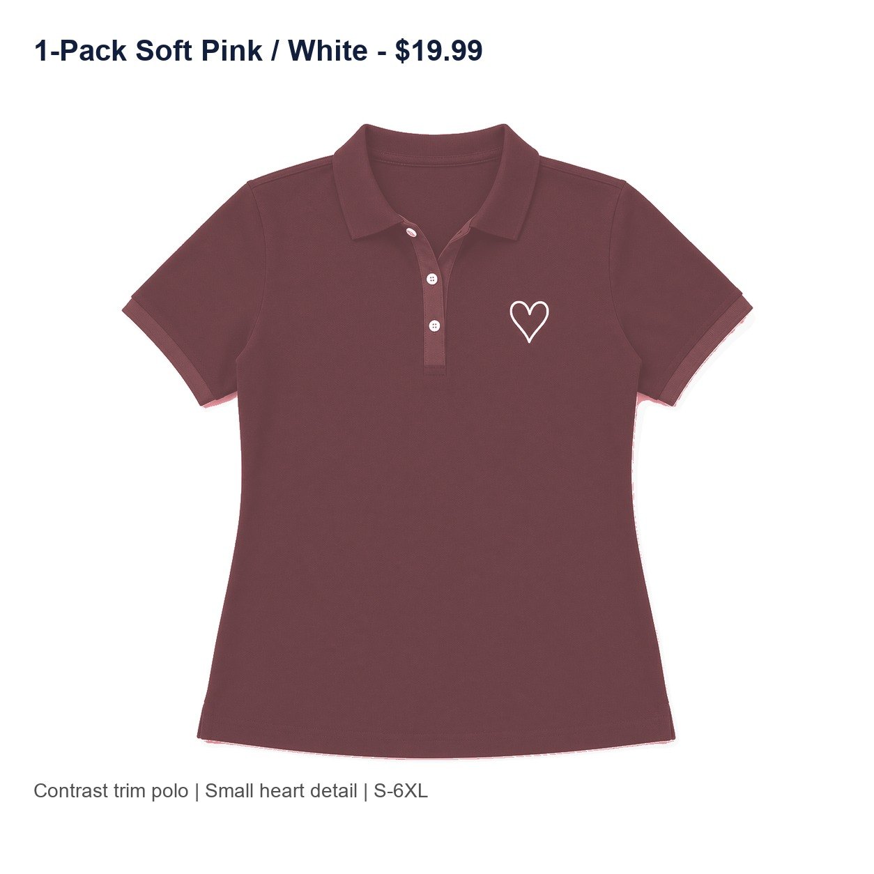 Women's contrast trim heart polo - variant soft pink white