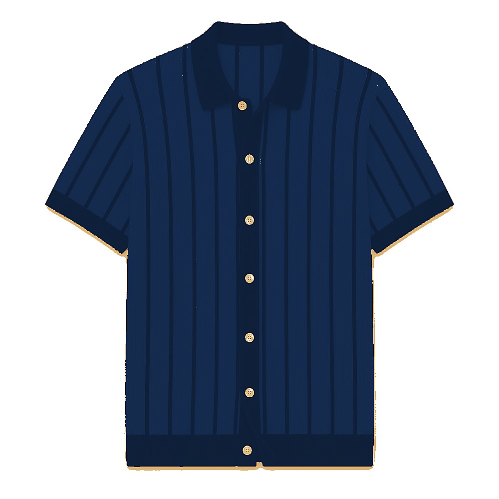 Men's striped knit polo cardigan - variant tan navy