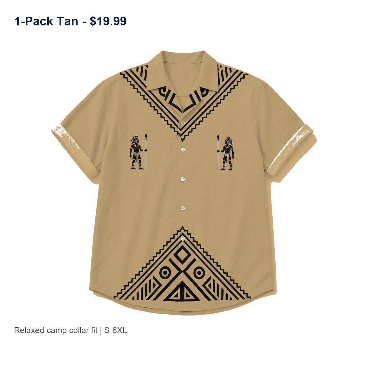 Men's tribal camp collar shirt - variant tan