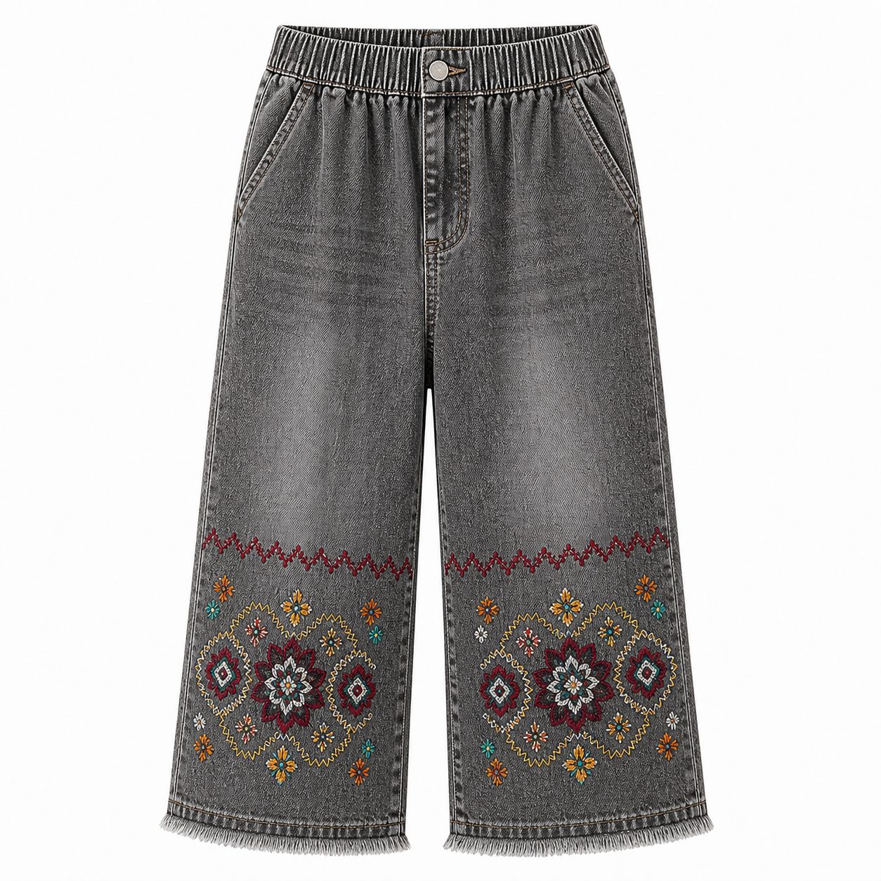 Women's embroidered denim capri pants - variant vintage gray