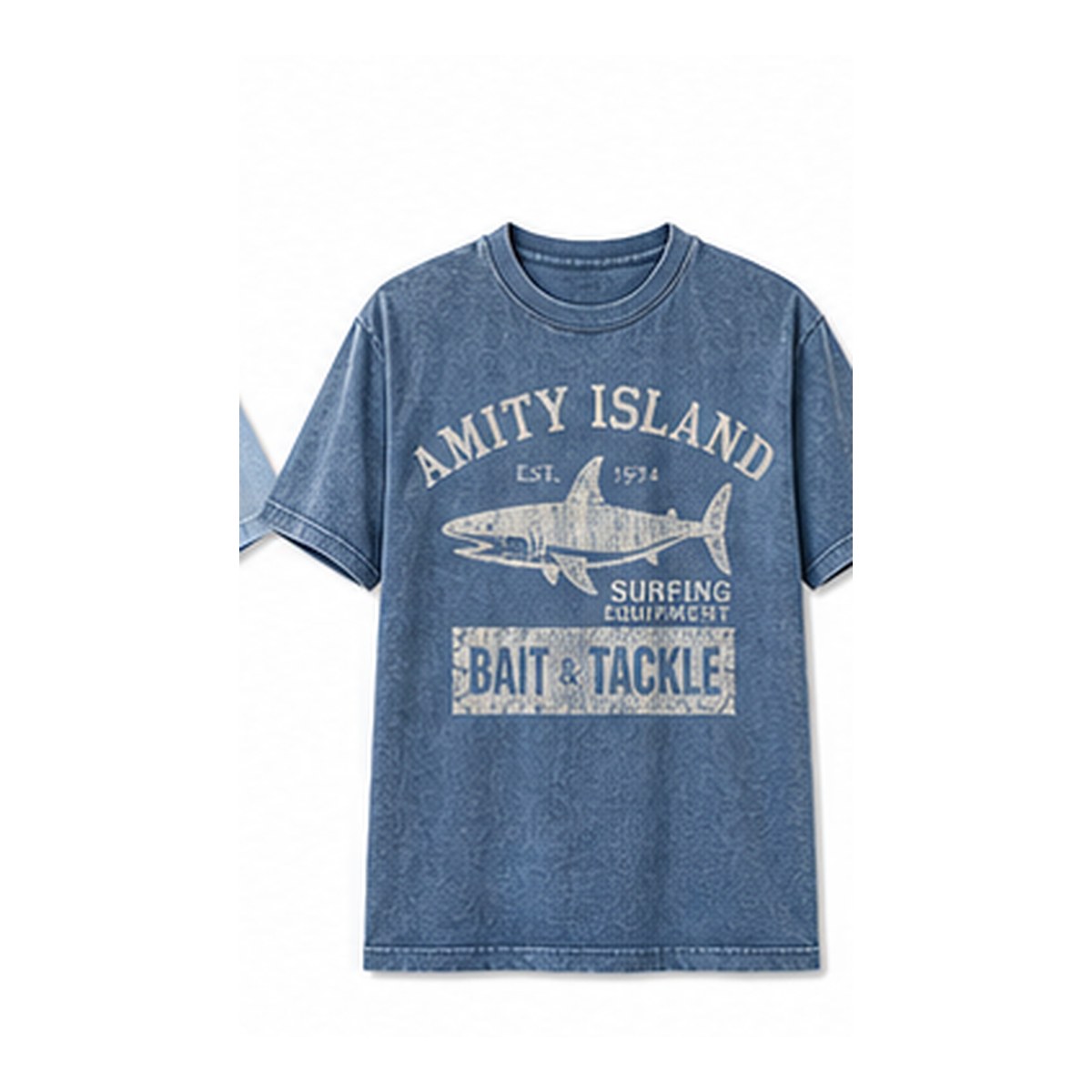 Men's vintage shark bait and tackle graphic tee - variant washed denim