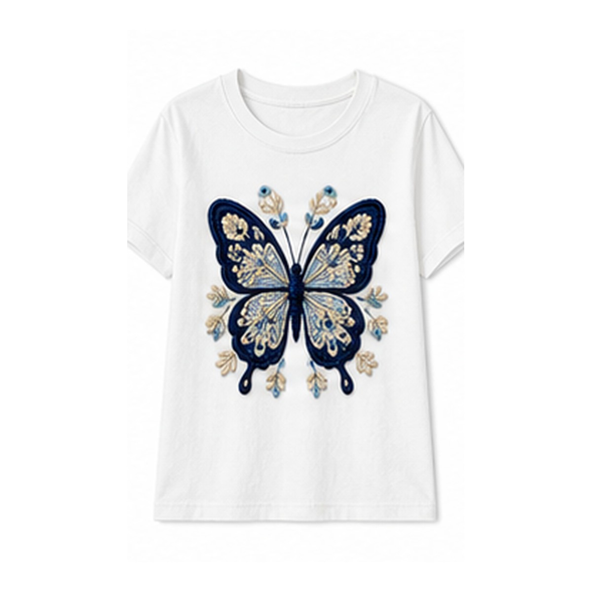 Women's crochet butterfly graphic tee - variant white