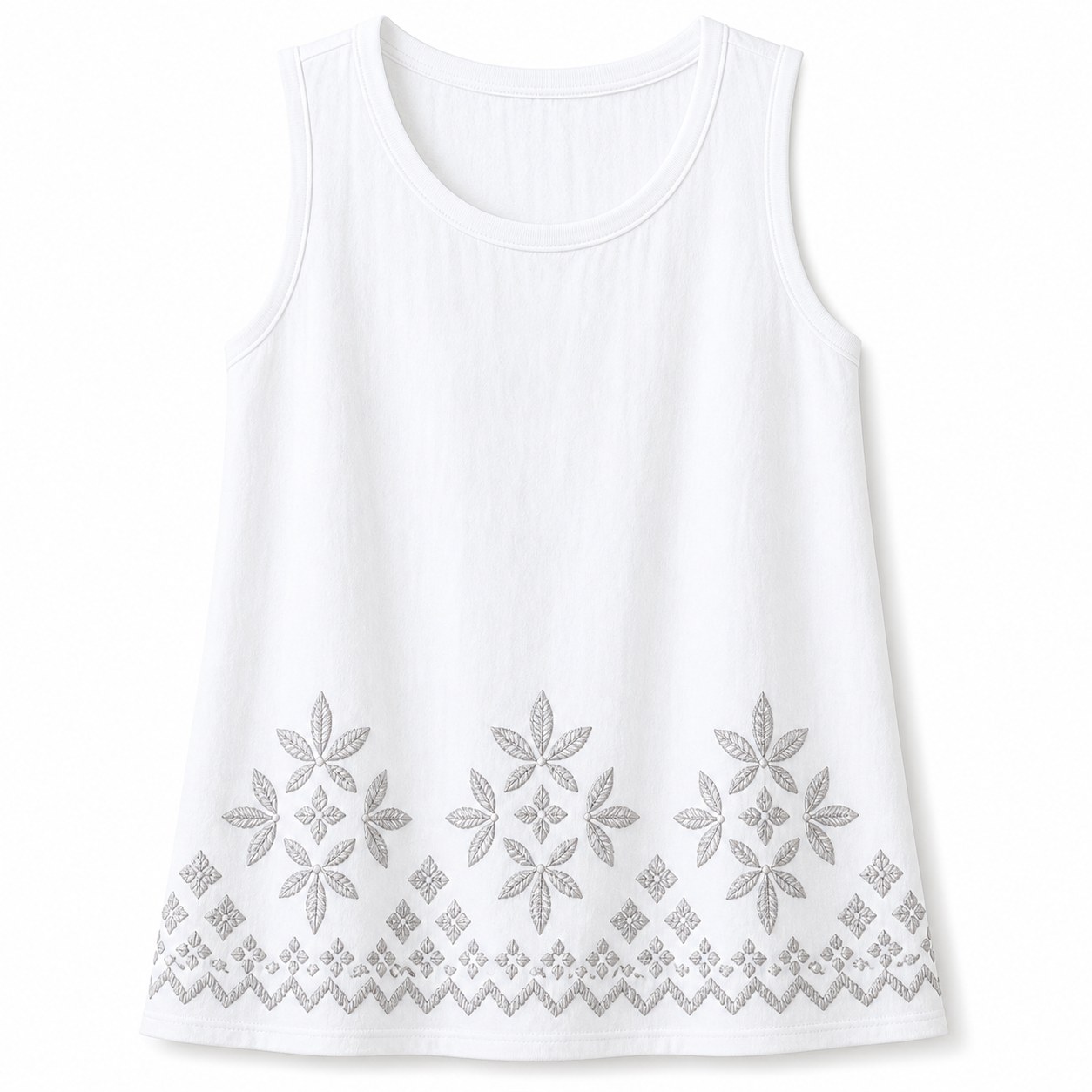 Women's embroidered border sleeveless tank top - variant white