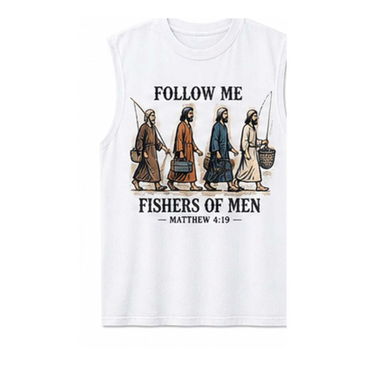 Men's Follow Me Fishers of Men sleeveless tee - variant white