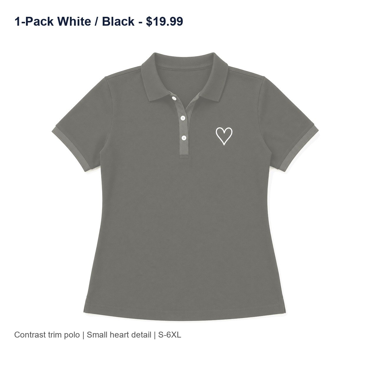 Women's contrast trim heart polo - variant white black