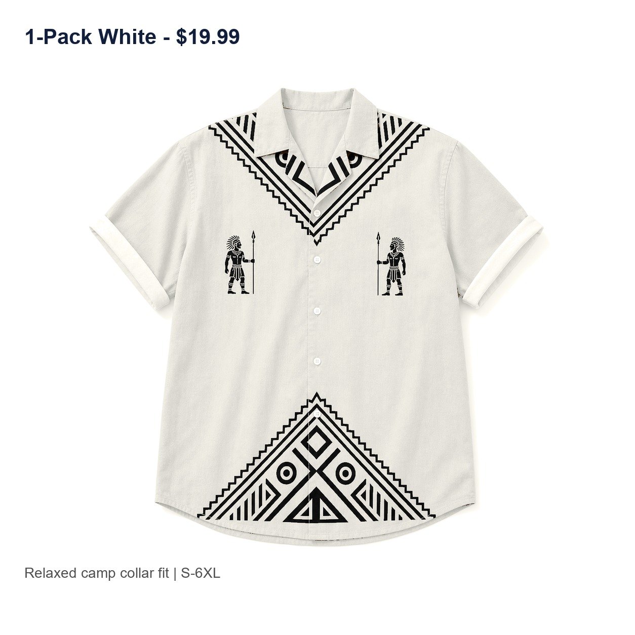 Men's tribal camp collar shirt - variant white