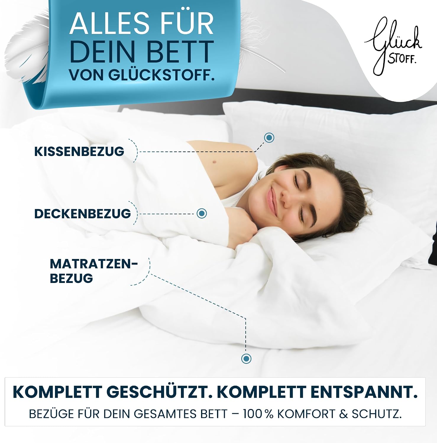 Glückstoff® Set of 2 Mite Cover Pillows 80 x 80 cm [Certified in Germany] - Premium Pillow Protector Encasing Mites - Allergy Sufferers Pillow Protection Cover - Allergy Bed Linen Anti Dust Mite Protection Cover