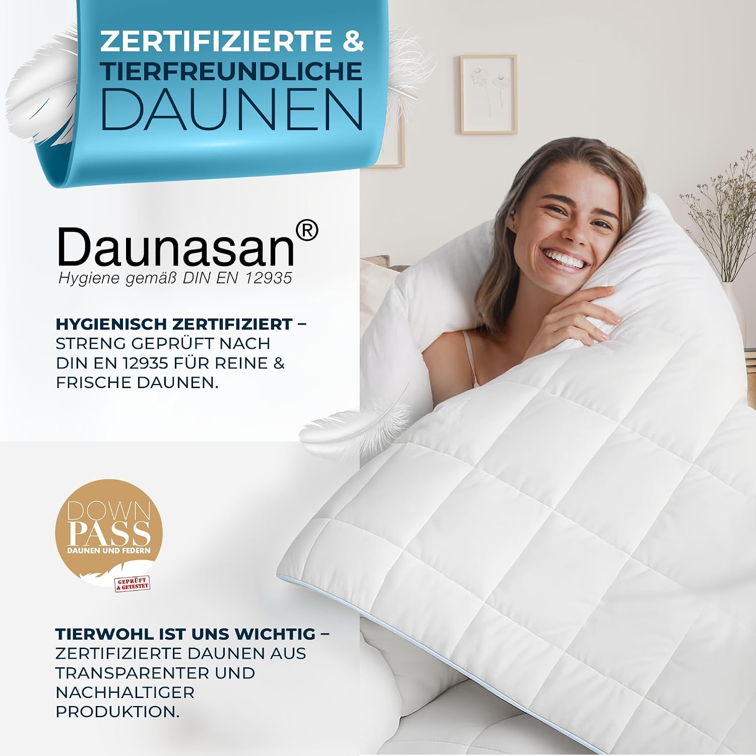 Glückstoff® Feather and Down Duvet 200 x 200 cm [Certified in Germany] – Down and Feathers – Feather Duvet Top Bed – Sleeping Blanket Summer and Winter Duvet – Duvet (All Season Duvet)