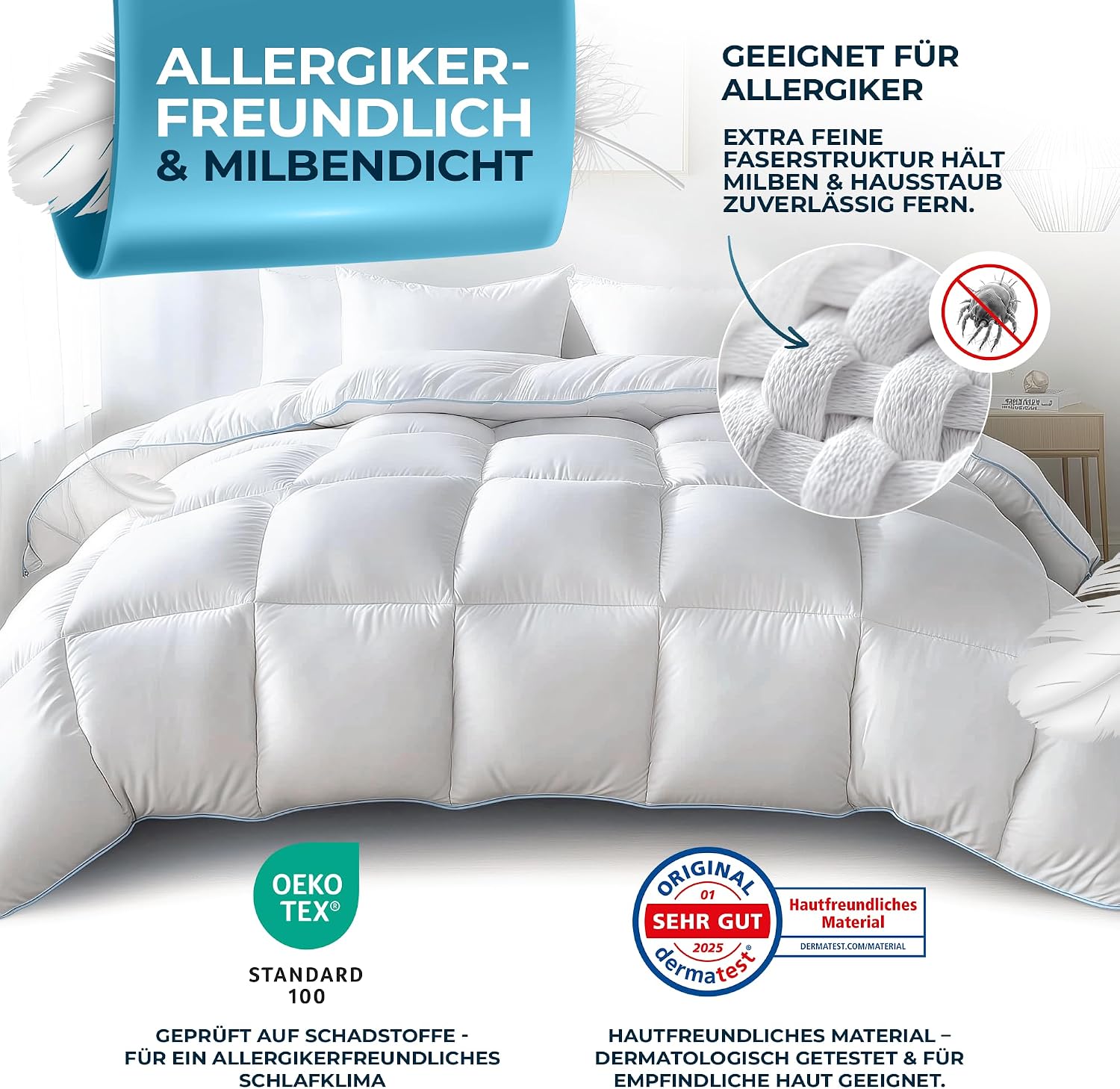 Glückstoff® Feather and Down Duvet 200 x 200 cm [Certified in Germany] – Down and Feathers – Feather Duvet Top Bed – Sleeping Blanket Summer and Winter Duvet – Duvet (All Season Duvet)