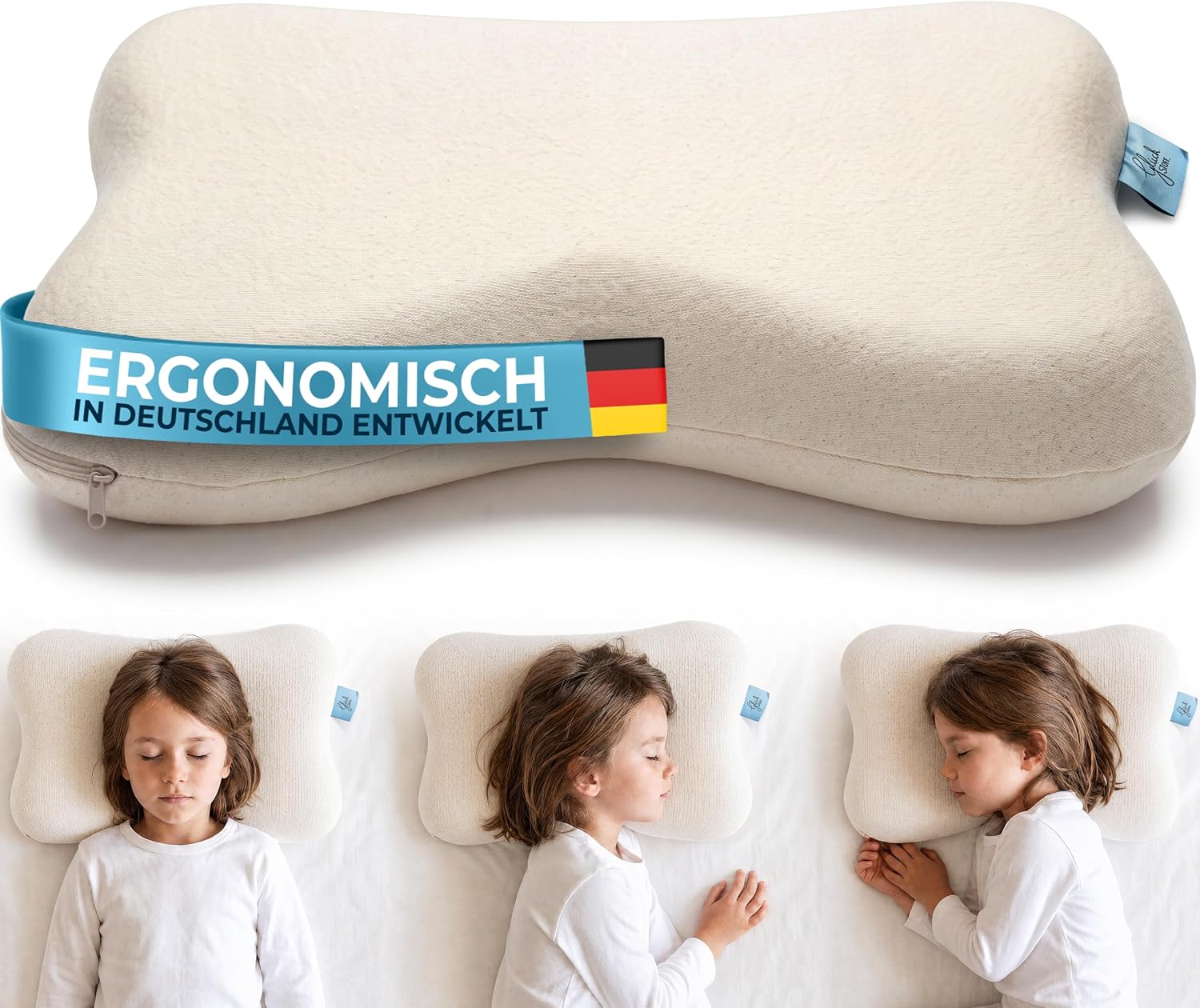 Glückstoff Cushion for Children [Grows with Children from 1-9+ Years], Height-Adjustable Children's Pillow, Breathable Pillow for Toddlers, Ergonomic Children's Pillow, 100% Cotton Cover (40 x 60 cm)