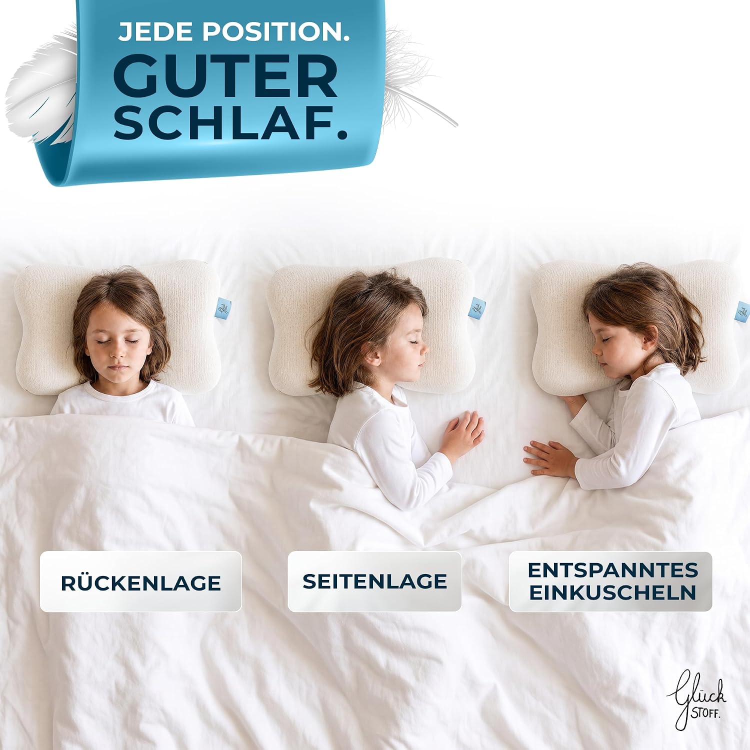 Glückstoff Cushion for Children [Grows with Children from 1-9+ Years], Height-Adjustable Children's Pillow, Breathable Pillow for Toddlers, Ergonomic Children's Pillow, 100% Cotton Cover (40 x 60 cm)