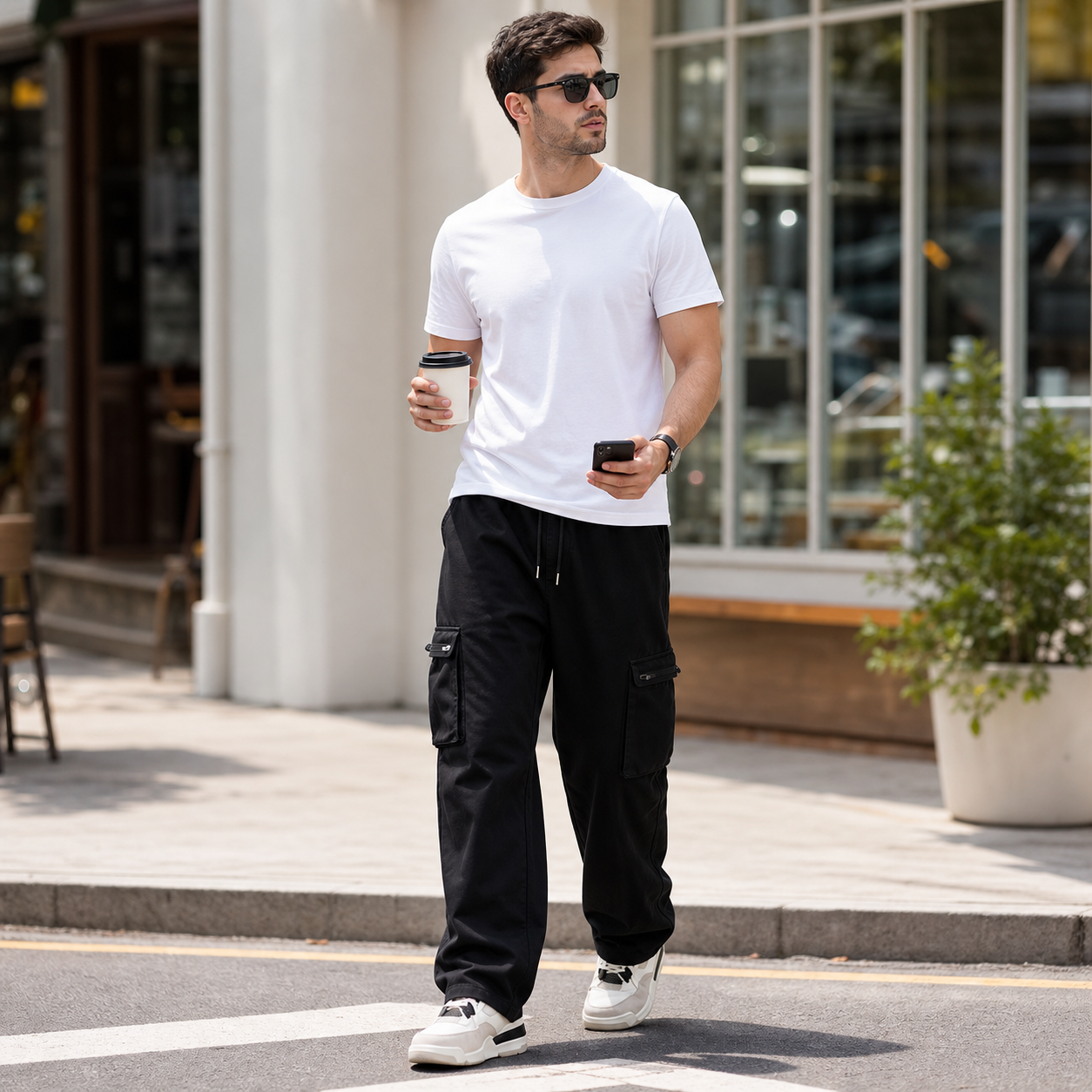 Men's Casual Cargo Pants with Drawstring Waist