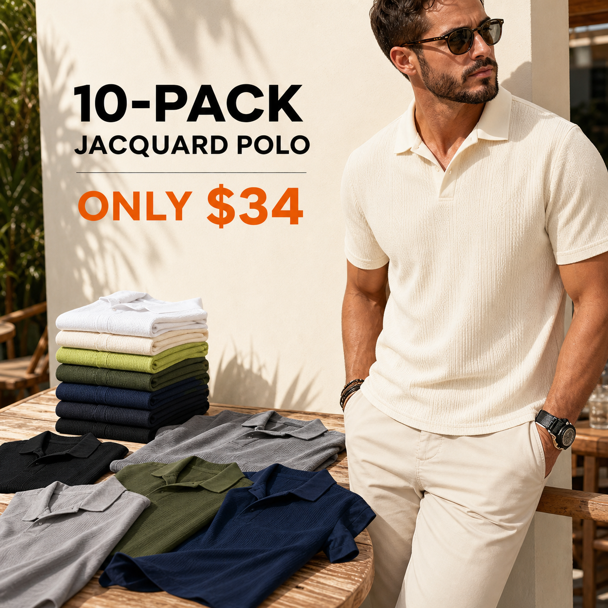 10-pack men's solid jacquard polo shirt main image