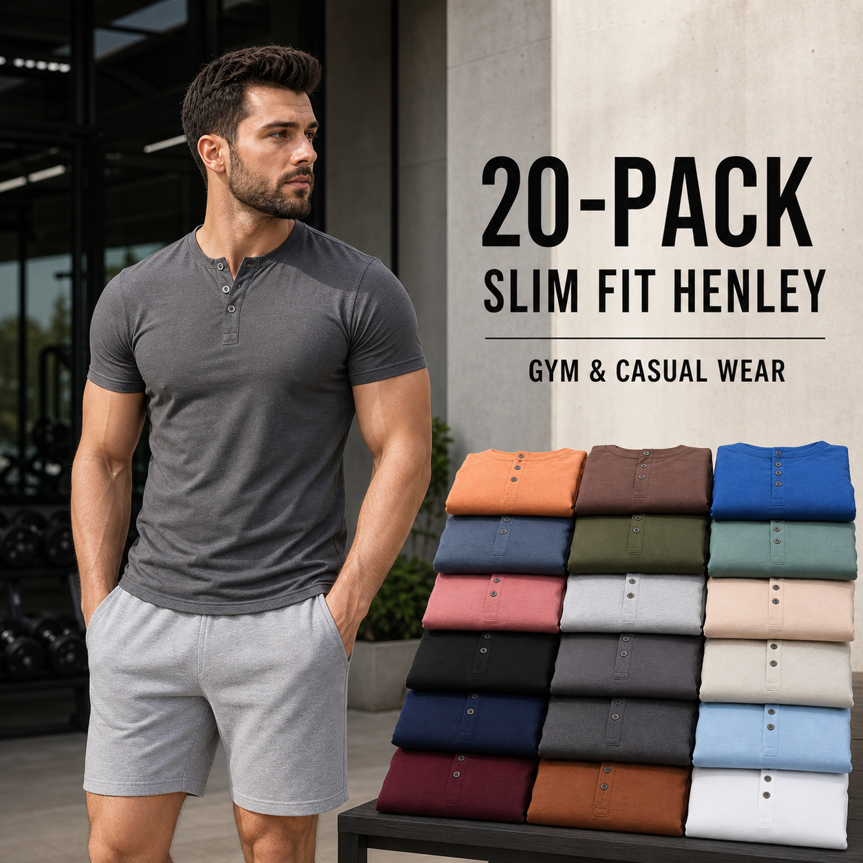 Men's Slim Fit Henley Shirt - Gym & Casual Wear