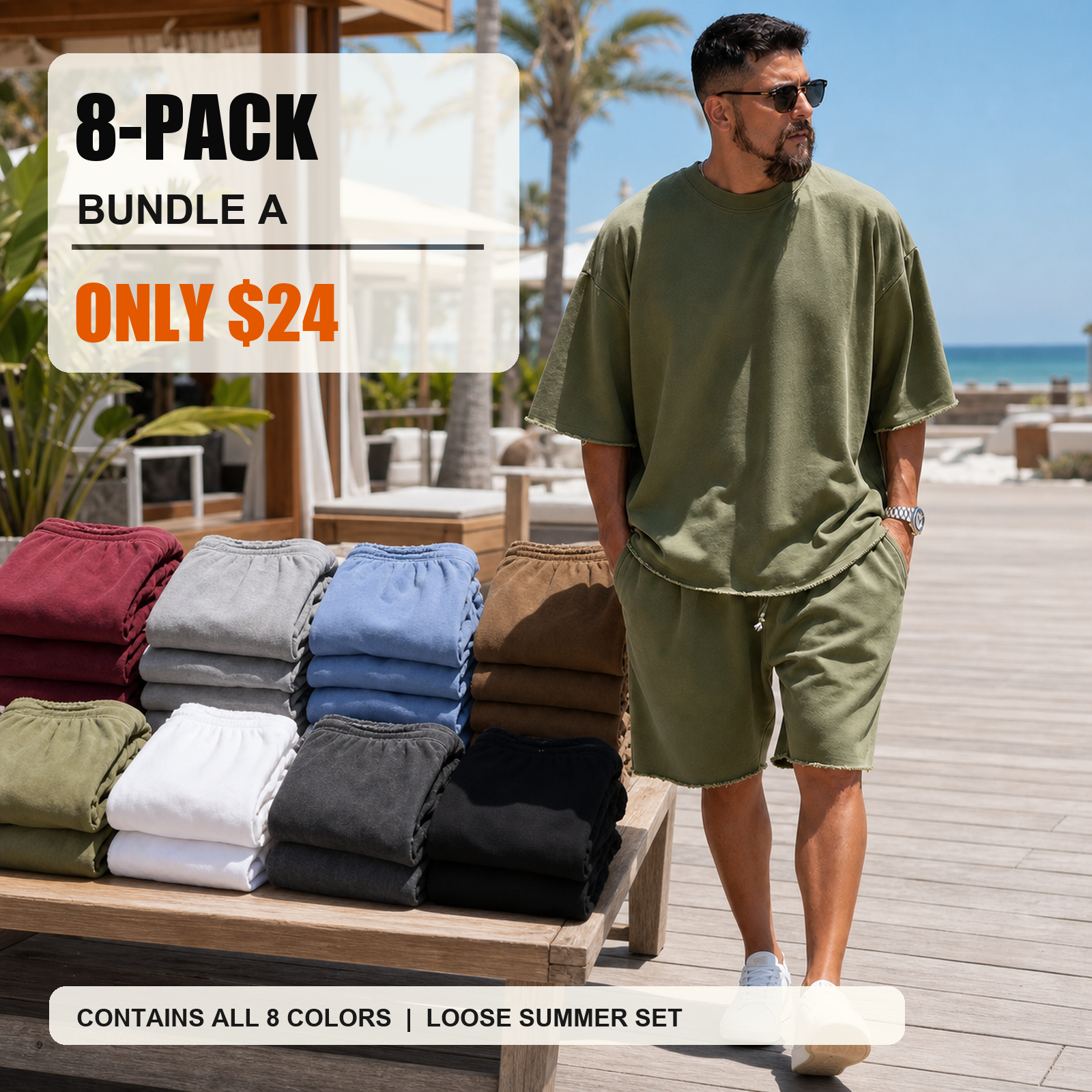8-pack bundle A casual loose solid color sportswear set main image