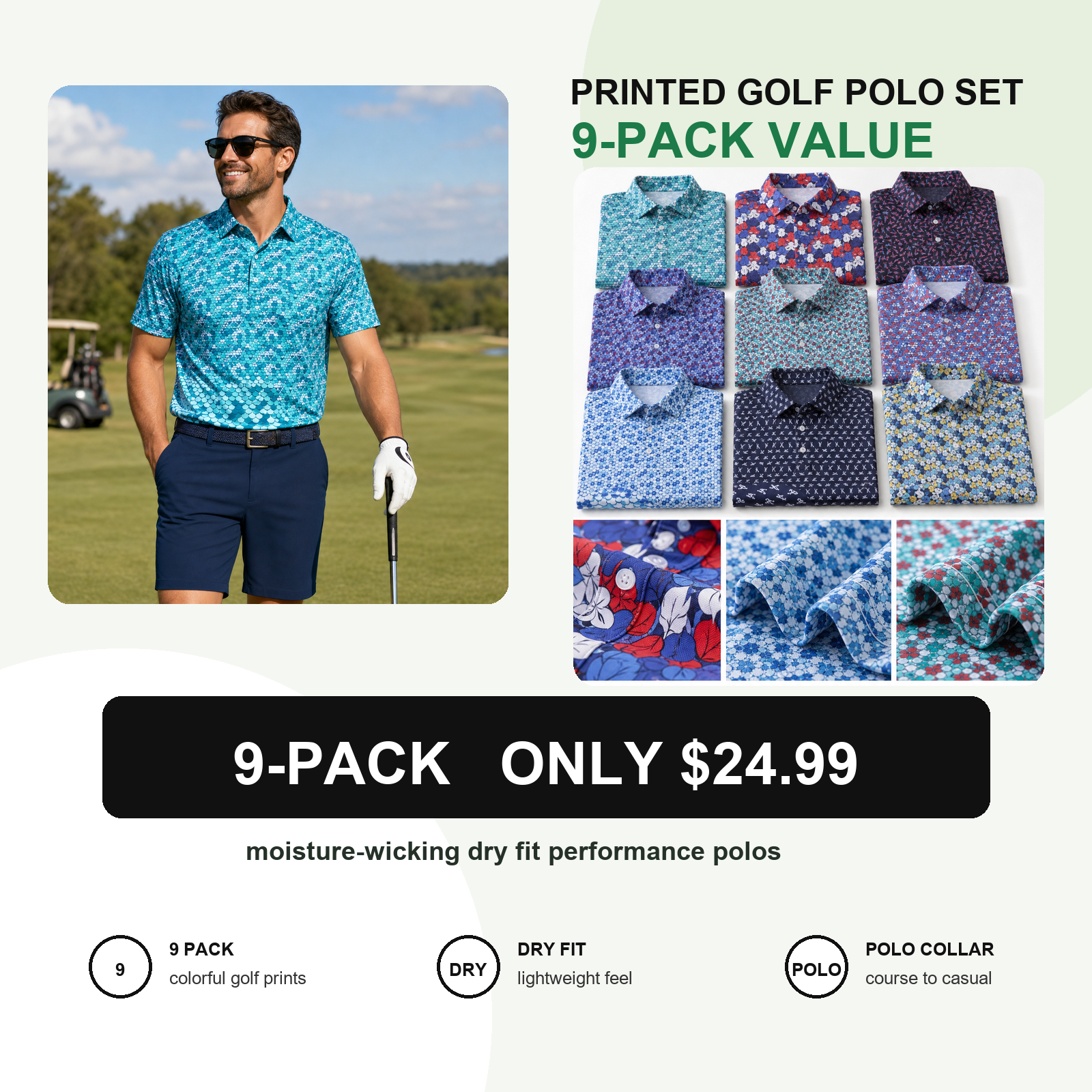 9-pack printed golf polo main image