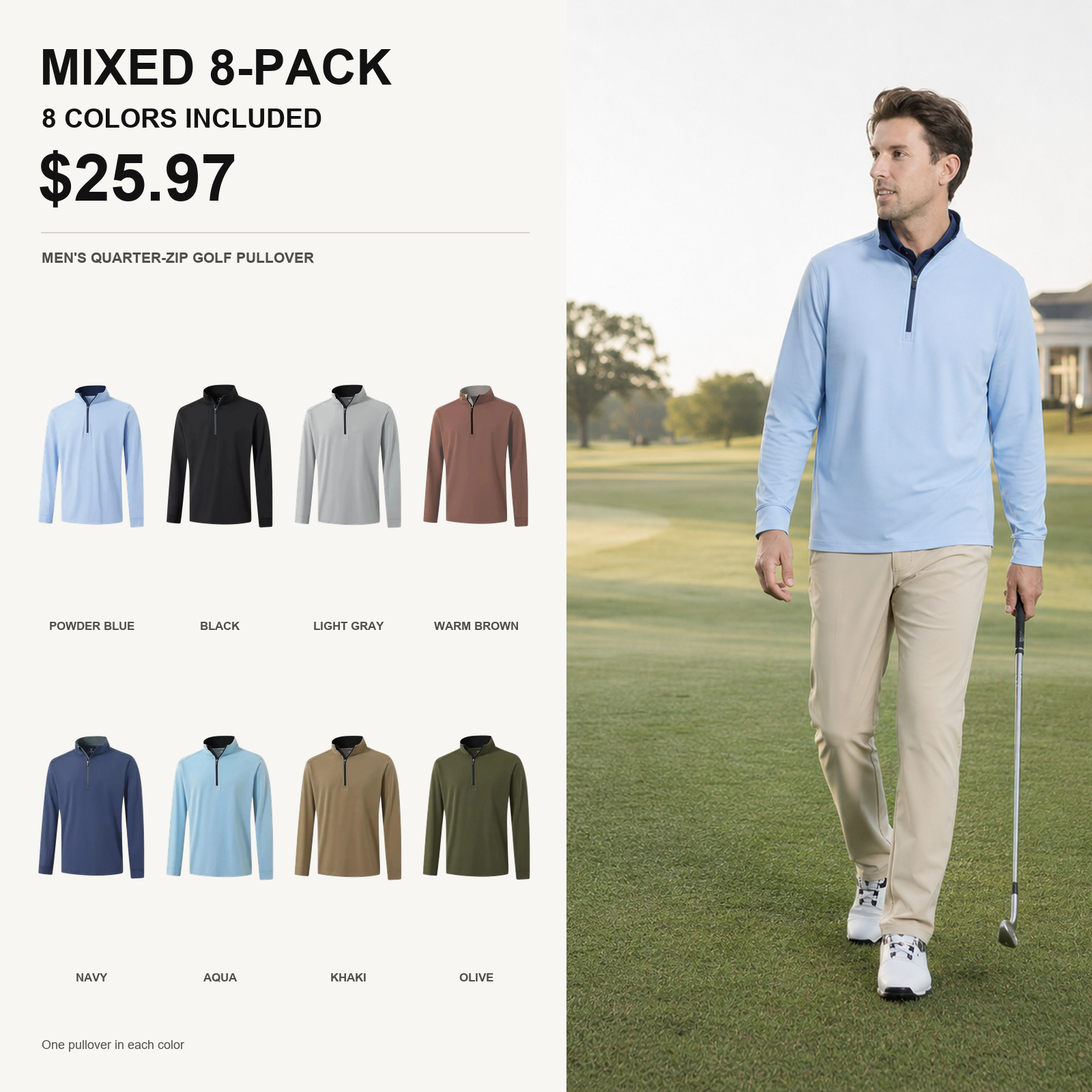 mixed 8-pack quarter zip golf pullover main image