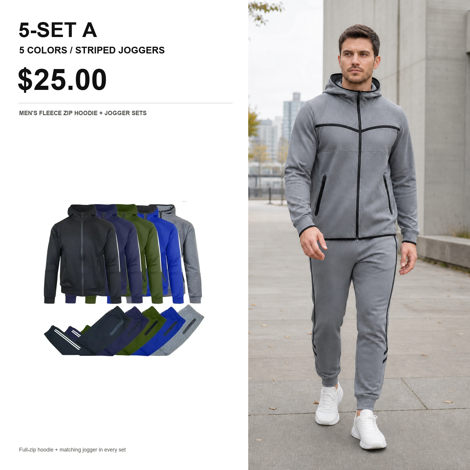5-set A striped fleece zip hoodie and jogger main image