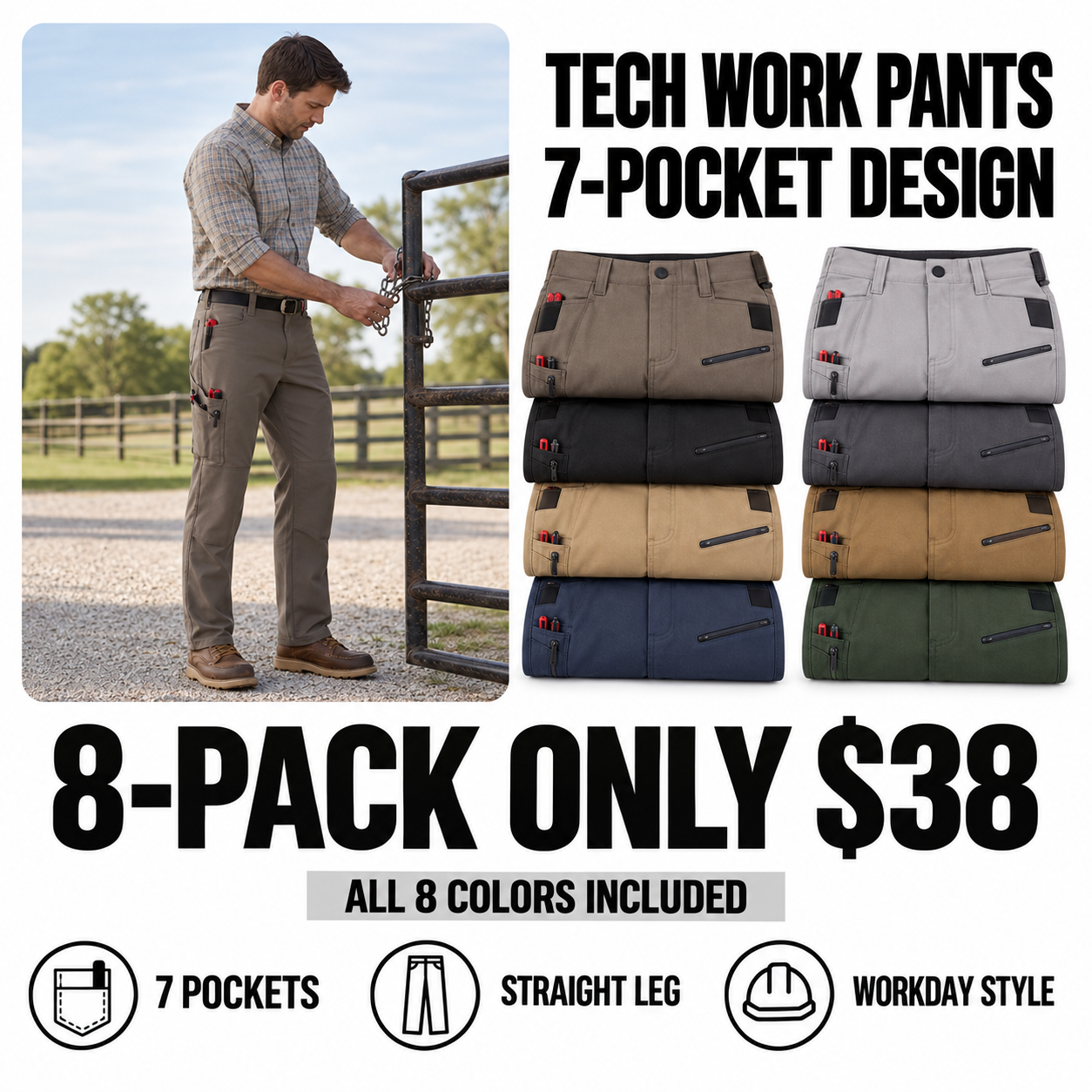 mixed 8-pack tech work pants main image