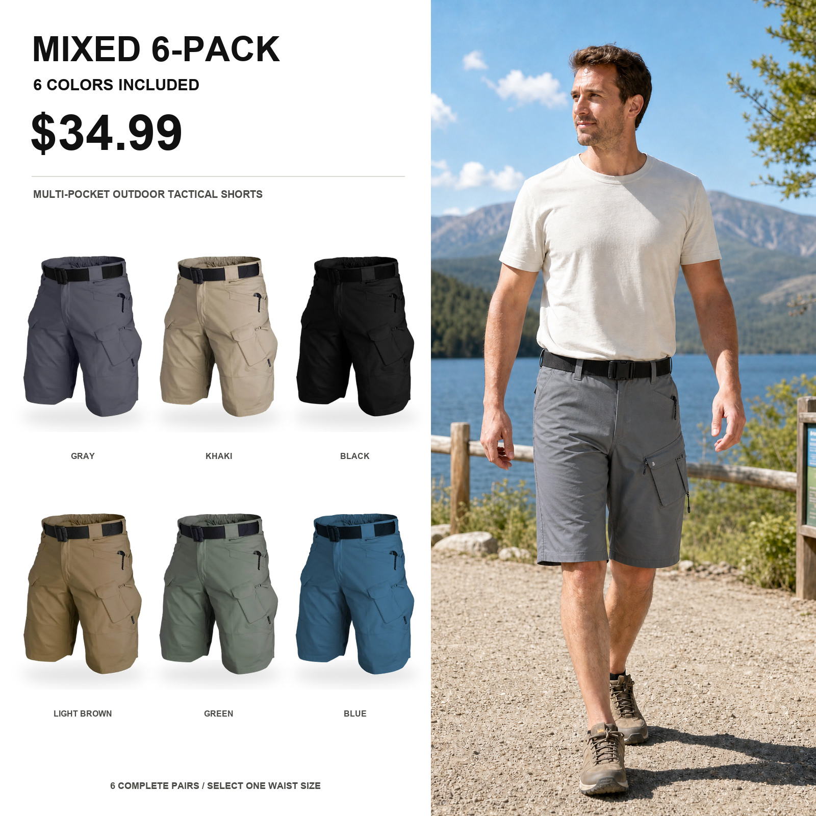 Mixed 6-pack multi-pocket outdoor tactical shorts main image