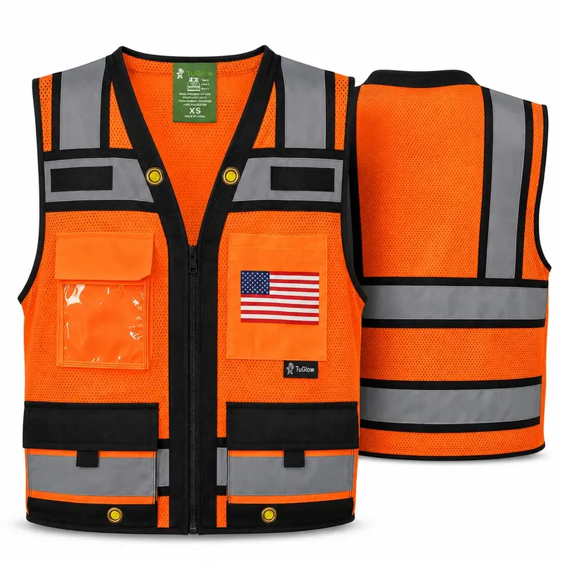 High Visibility Reflective Safety, Mesh Safety Vest with Zipper and Multi pockets