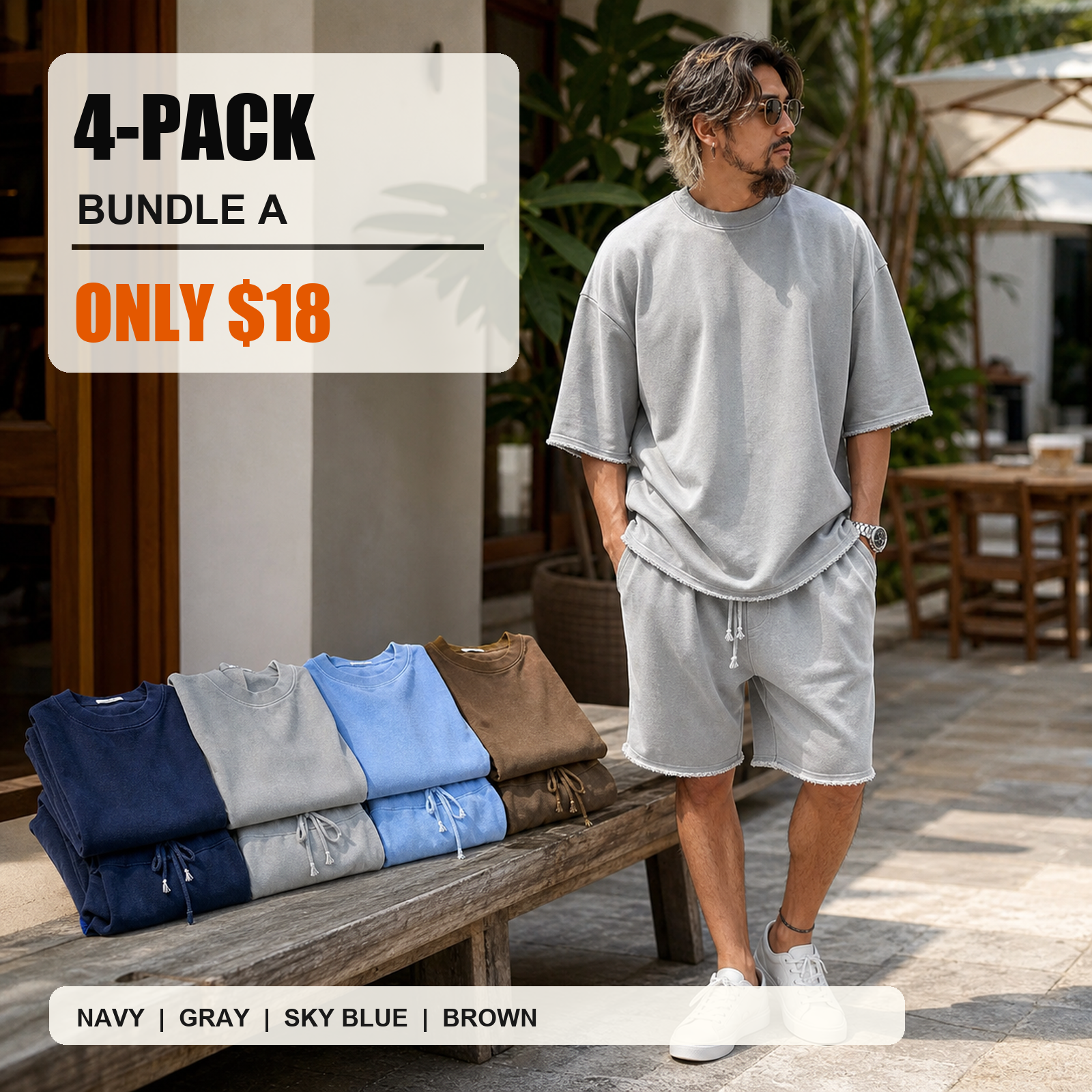 4-pack bundle A casual loose solid color sportswear set main image