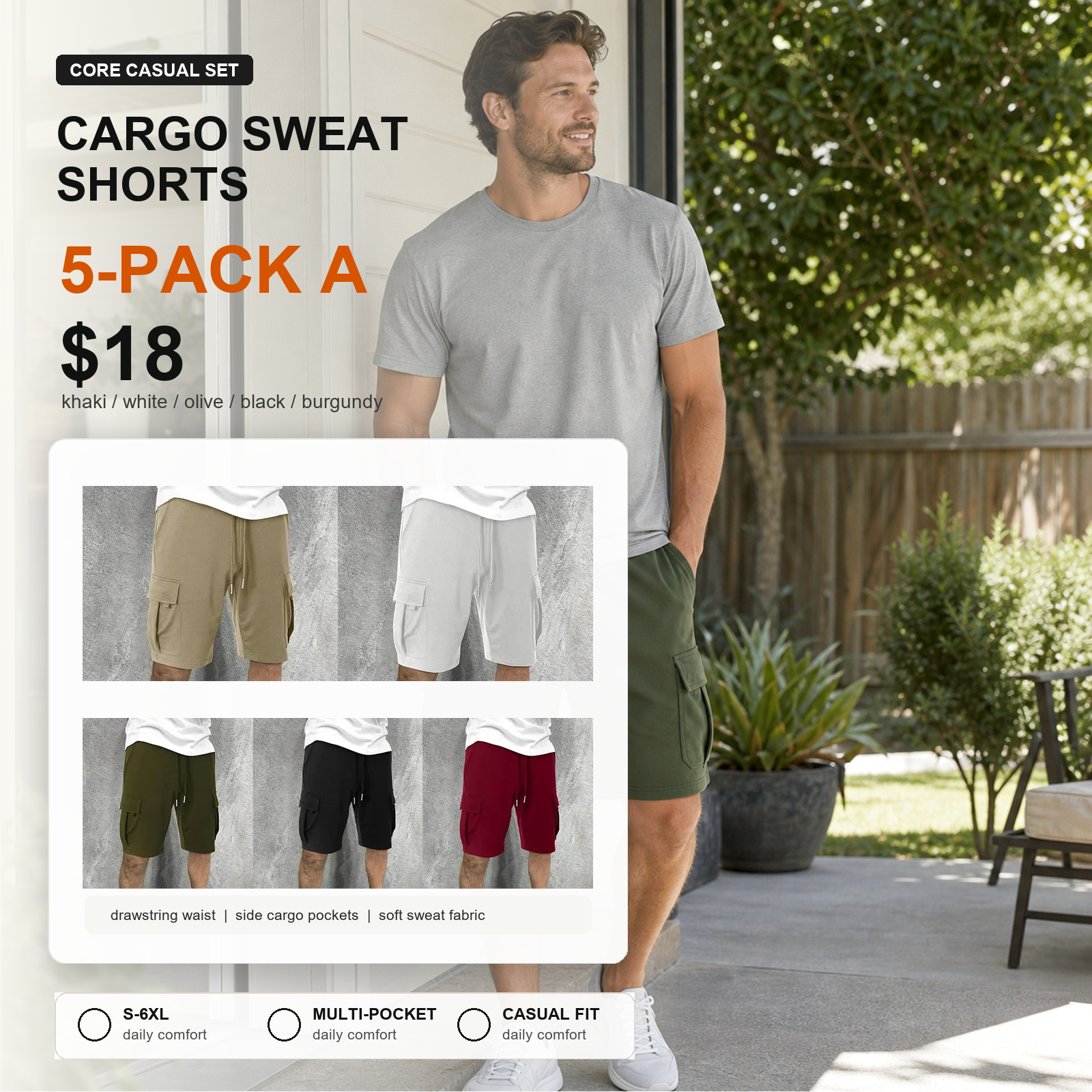 5-pack A cargo sweat shorts main image