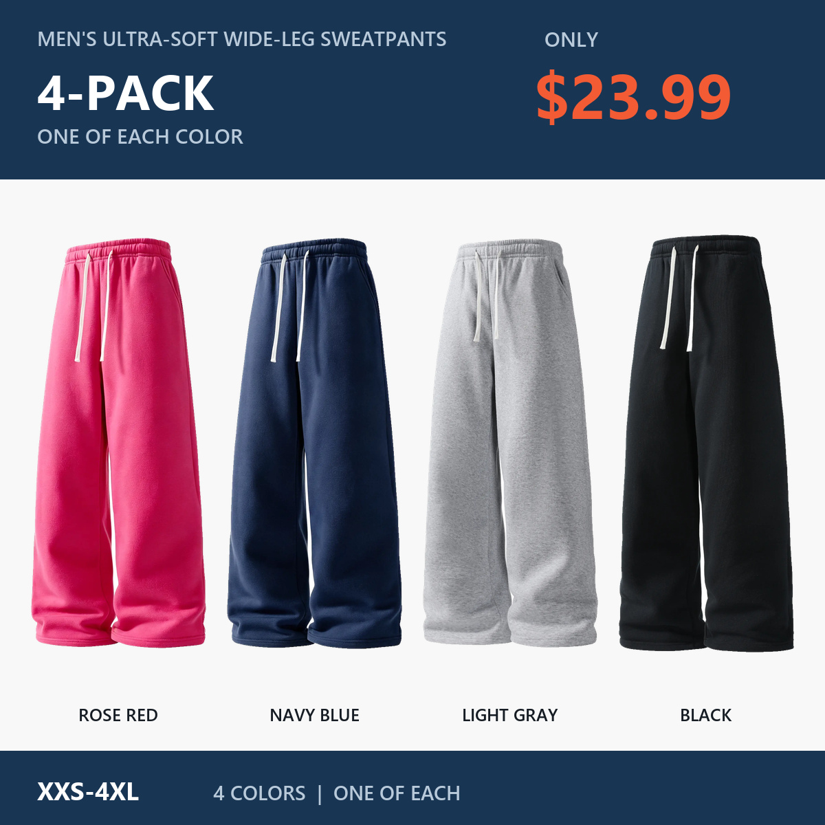 Four-pack A: Rose Red, Navy, Light Gray, and Black