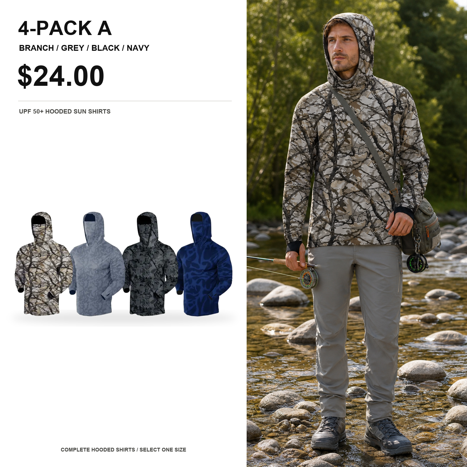 Four-pack A UPF 50 hooded camo sun shirts main image
