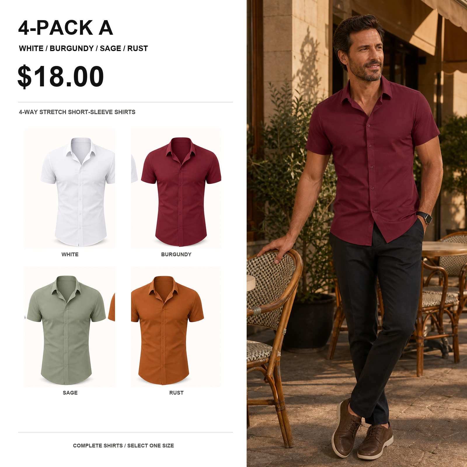 Four-pack A men's 4-way stretch short-sleeve shirts main image