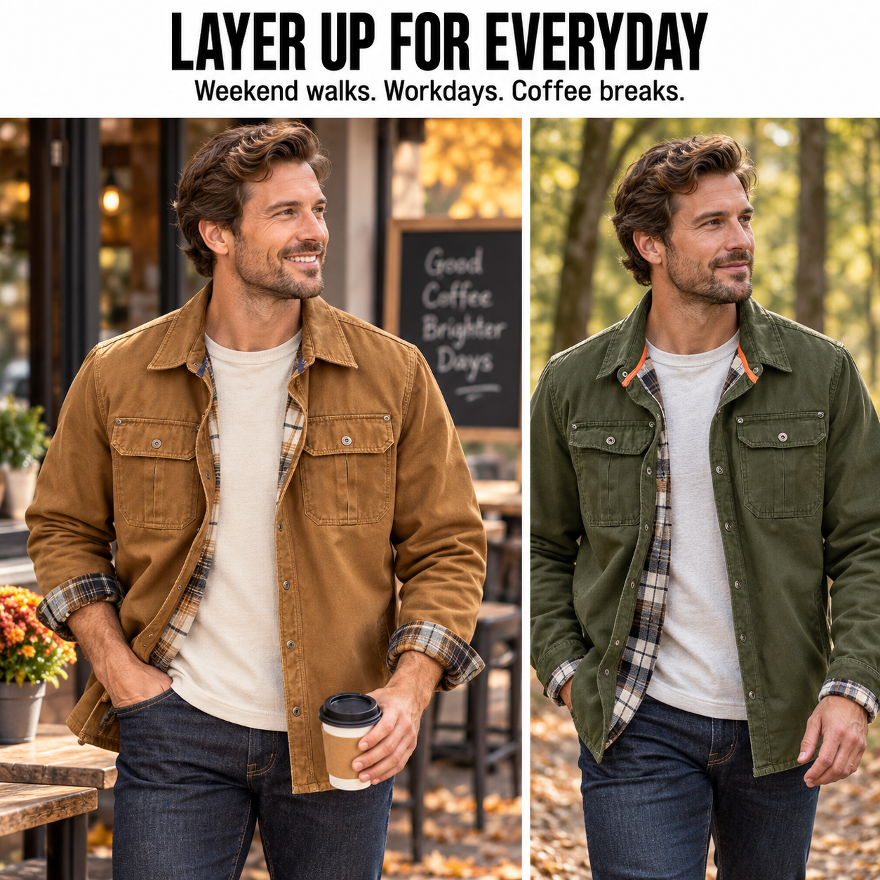 Shirt jacket styling for everyday outings