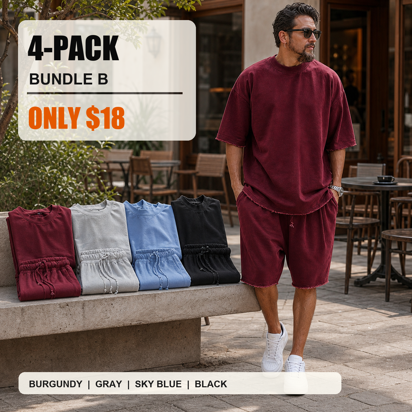 4-pack bundle B casual loose solid color sportswear set main image