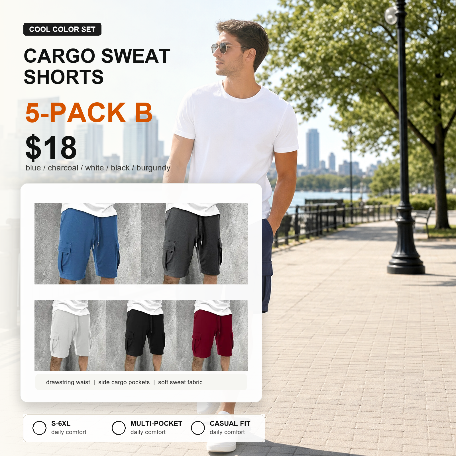 5-pack B cargo sweat shorts main image