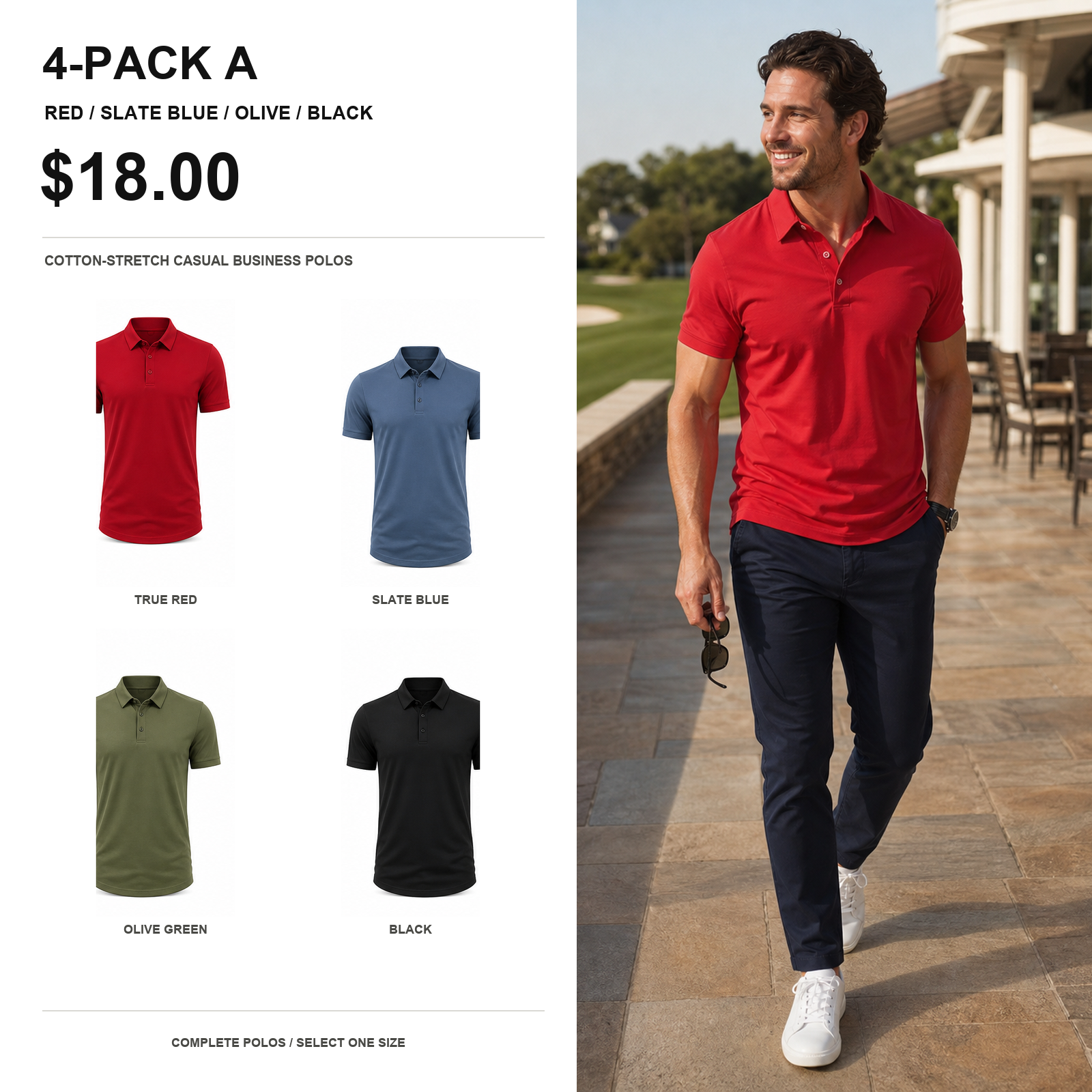 Four-pack A men's cotton-stretch casual business polos main image
