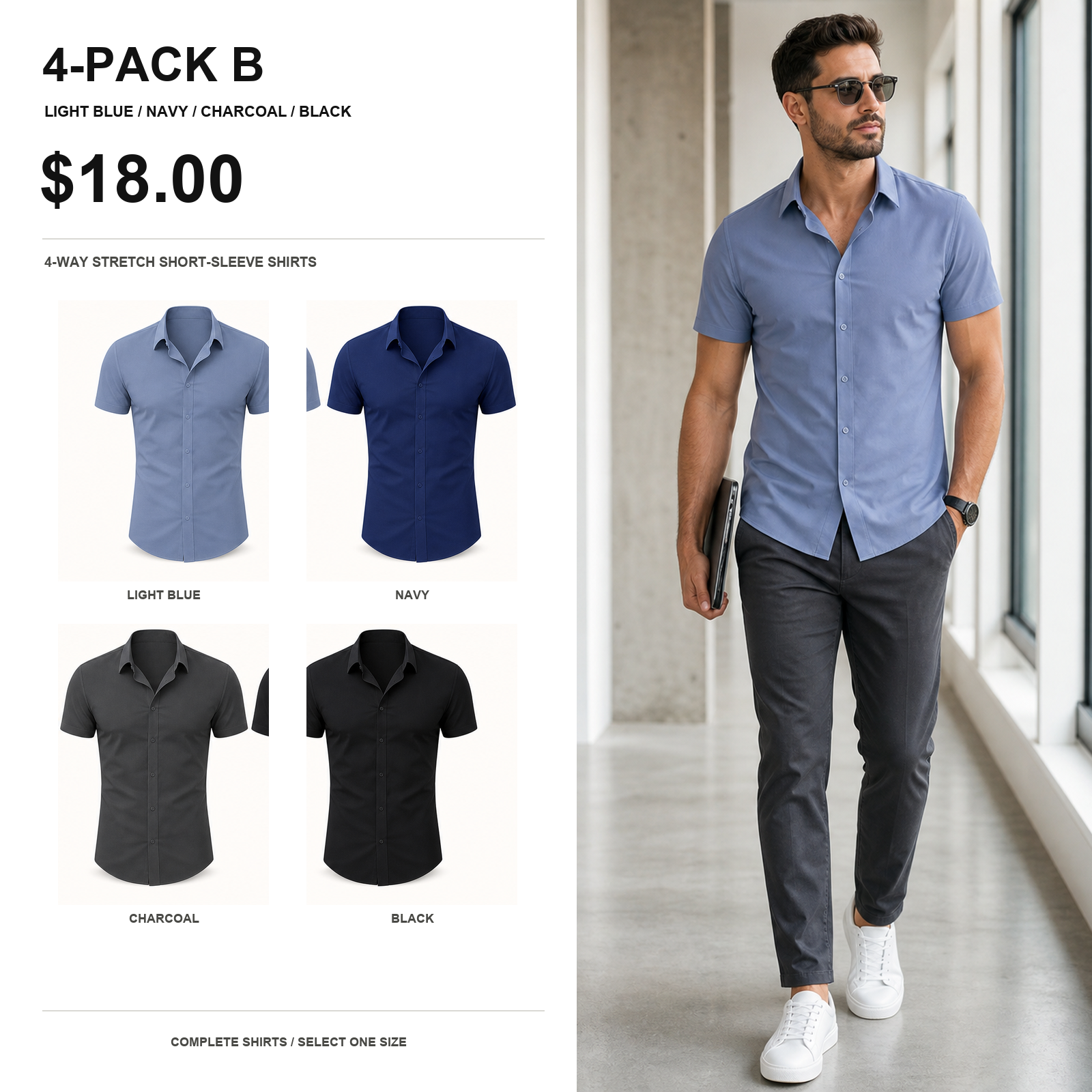 Four-pack B men's 4-way stretch short-sleeve shirts main image