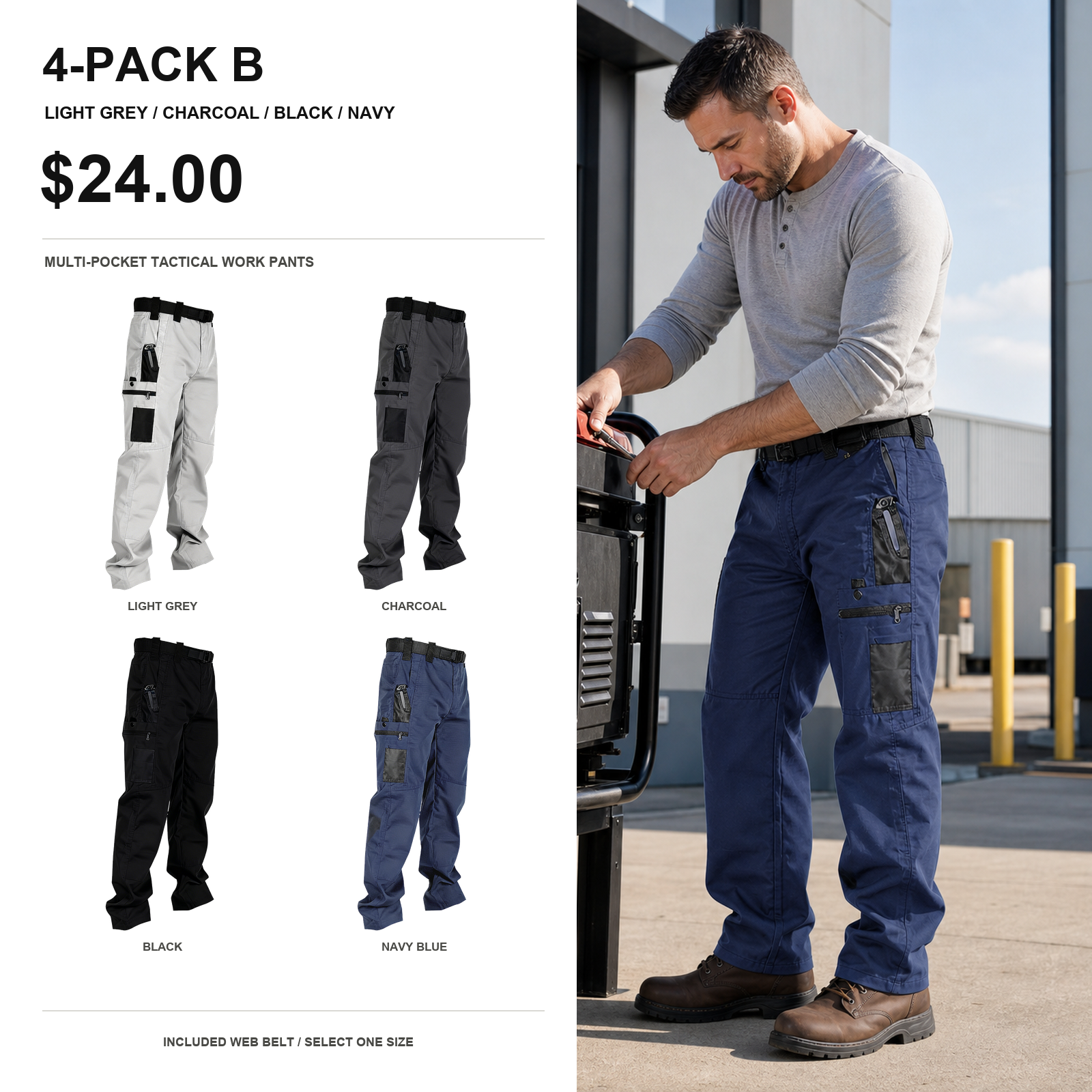 Four-pack B men's multi-pocket tactical work pants main image