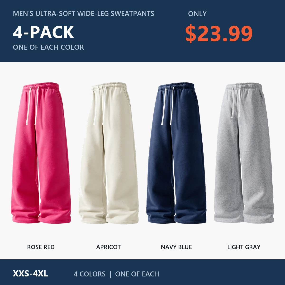Four-pack C: Rose Red, Apricot, Navy, and Light Gray