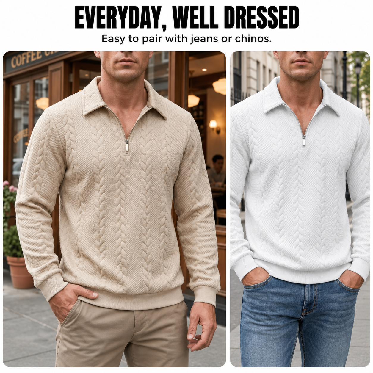 Knitted polo styled with chinos and jeans