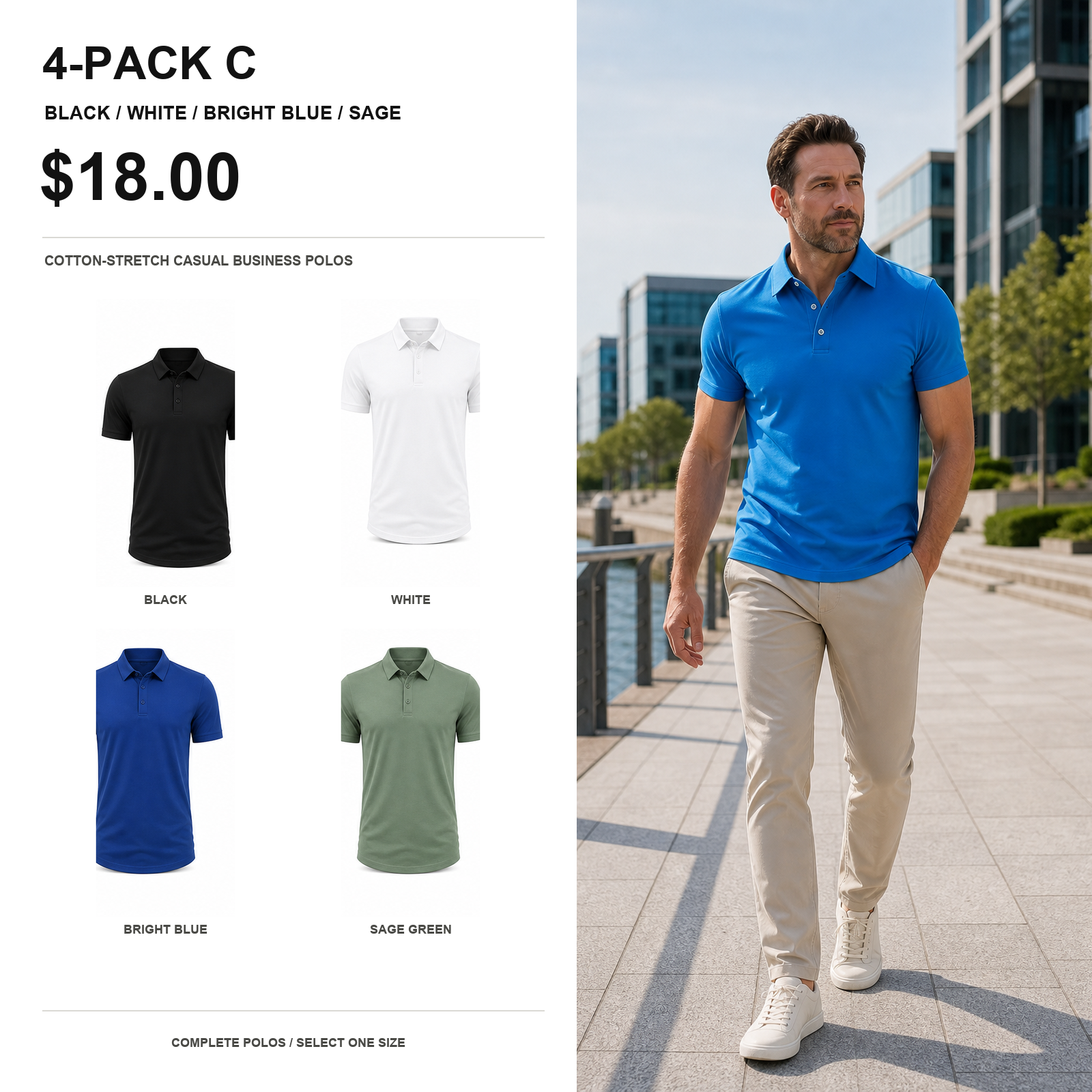 Four-pack C men's cotton-stretch casual business polos main image