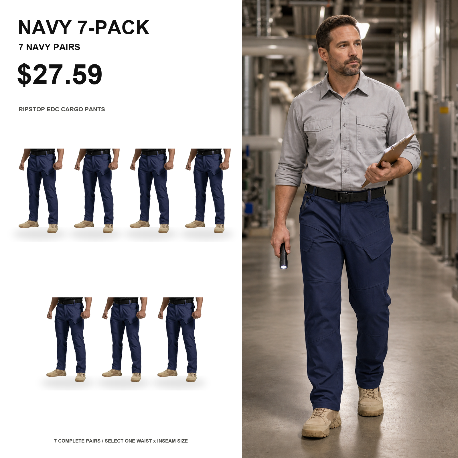Navy 7-pack tactical ripstop EDC cargo pants main image