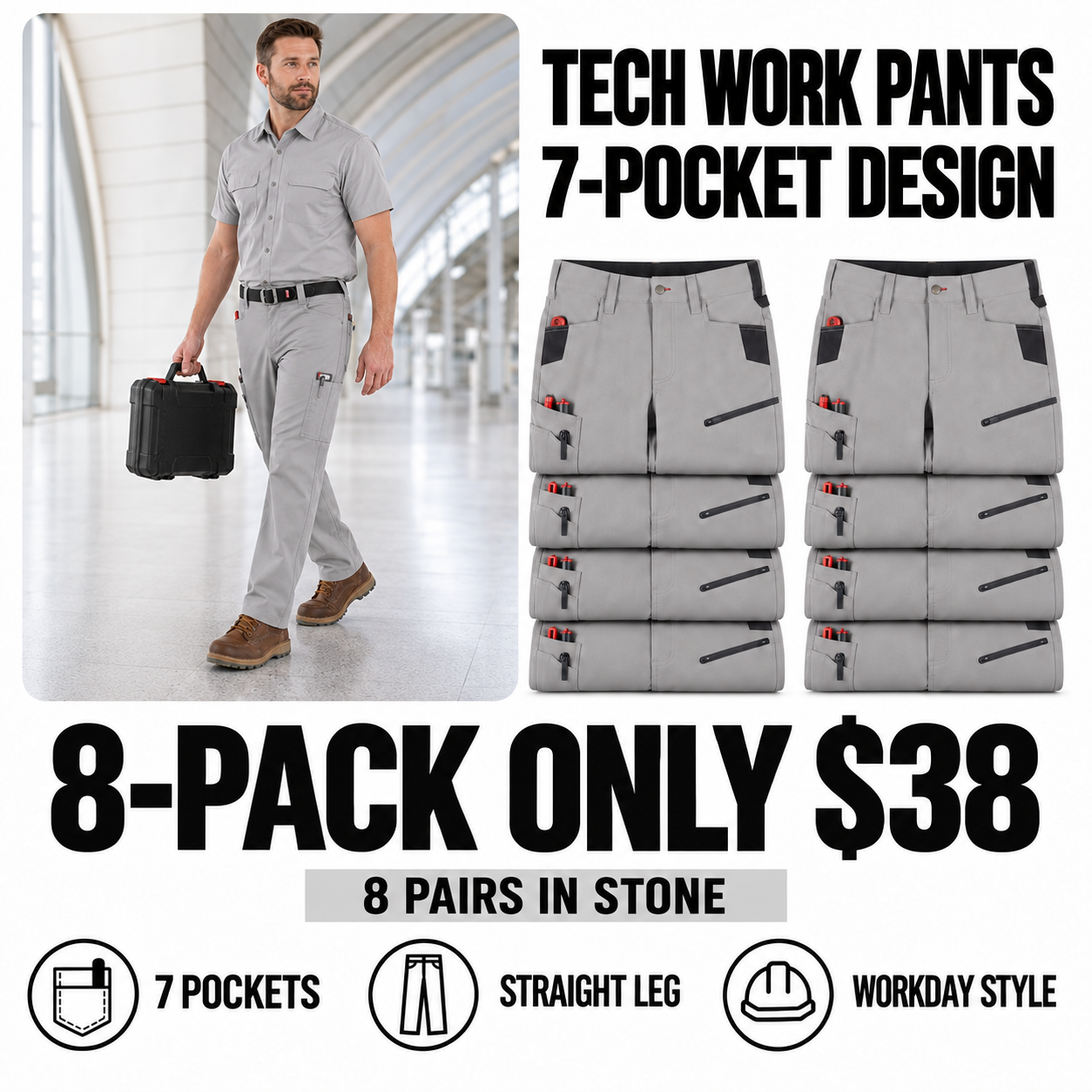 stone 8-piece tech work pants main image