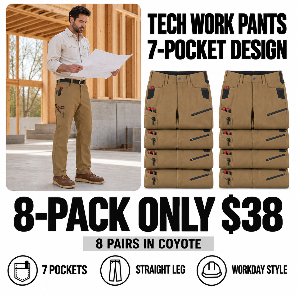 coyote 8-piece tech work pants main image