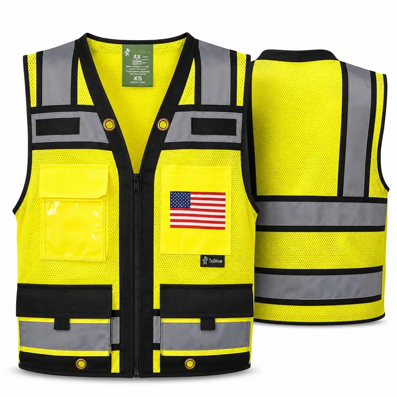 High Visibility Reflective Safety, Mesh Safety Vest with Zipper and Multi pockets