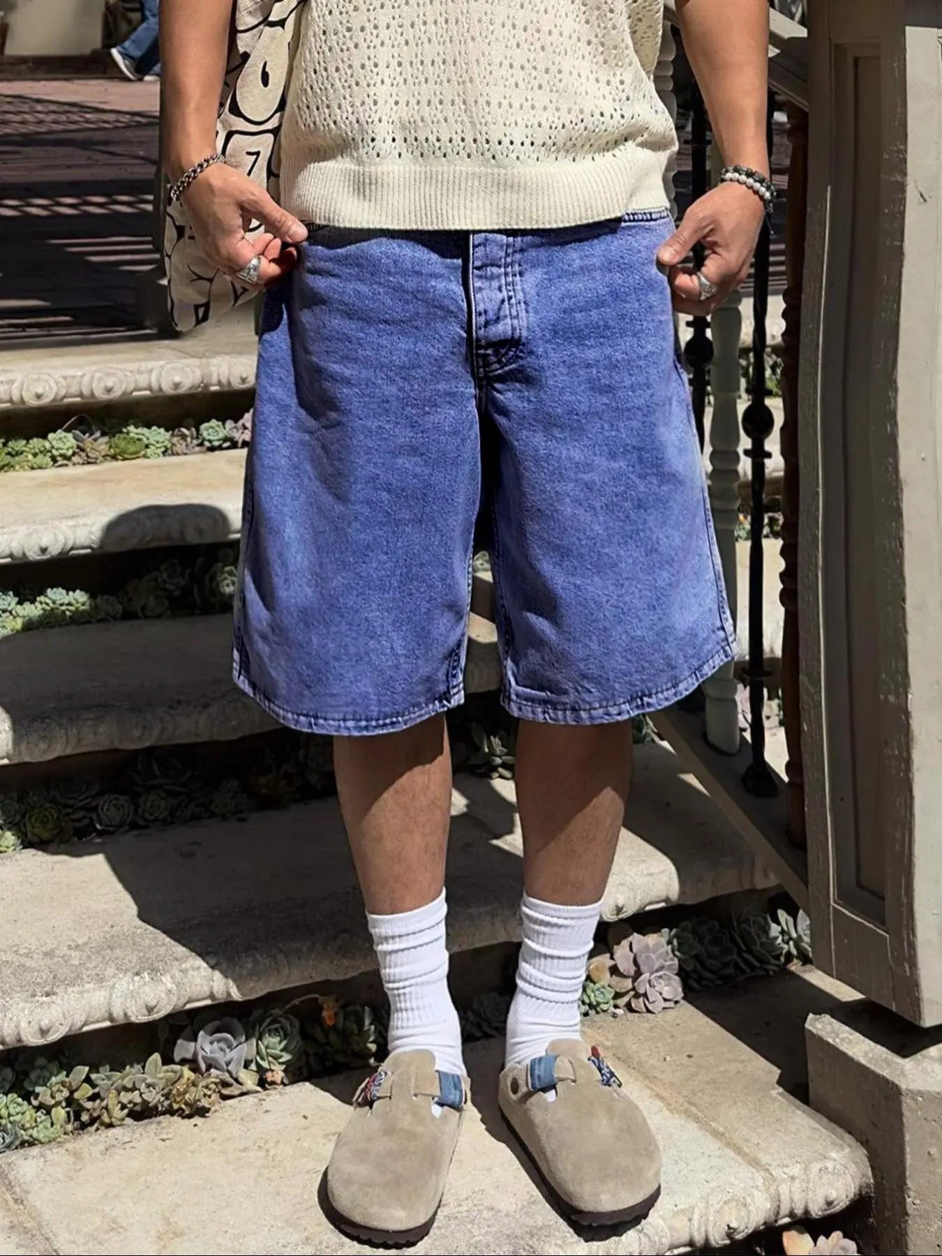 Men's solid color denim dad shorts