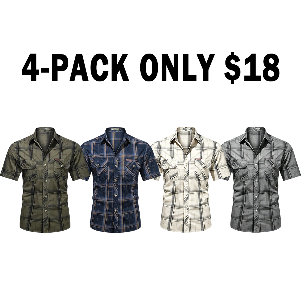 Men's cotton plaid short sleeve shirt
