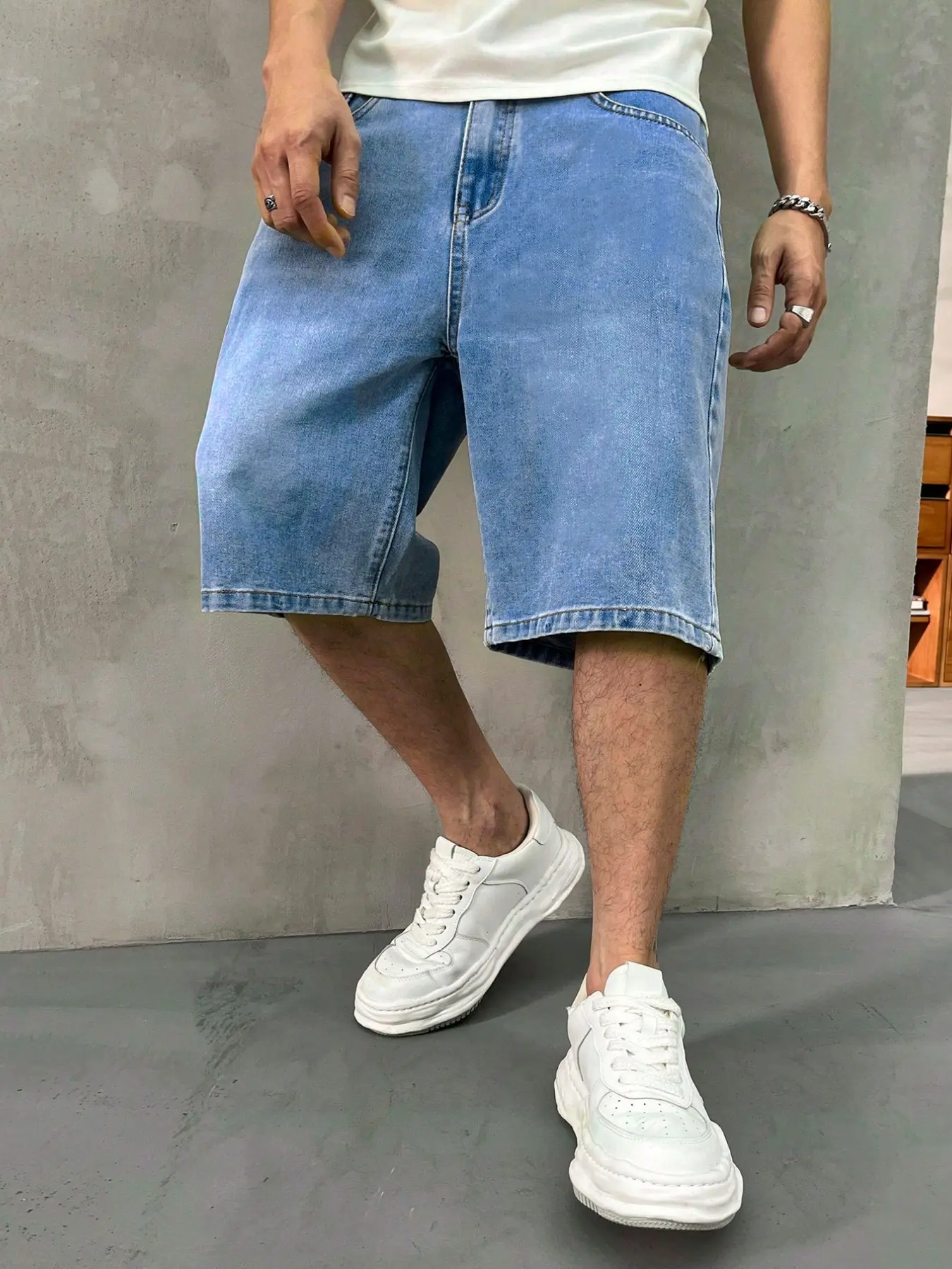 Men's solid color denim dad shorts