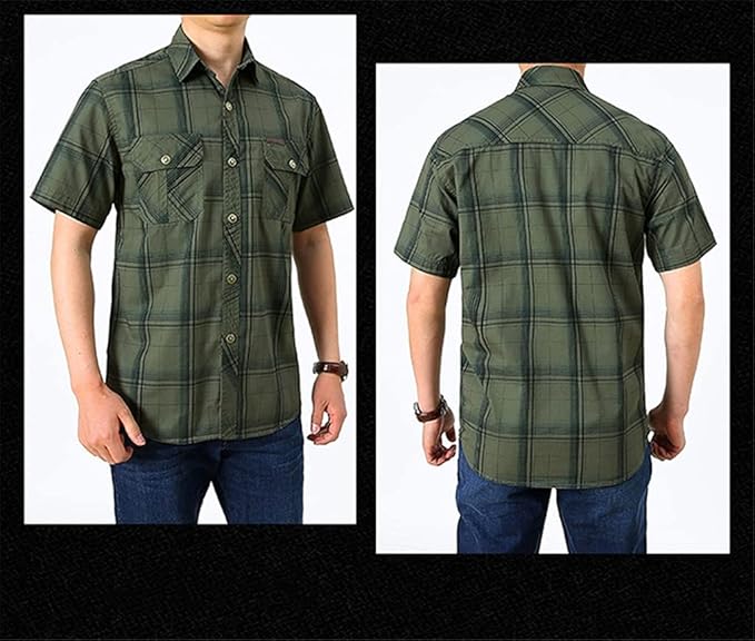 Men's cotton plaid short sleeve shirt