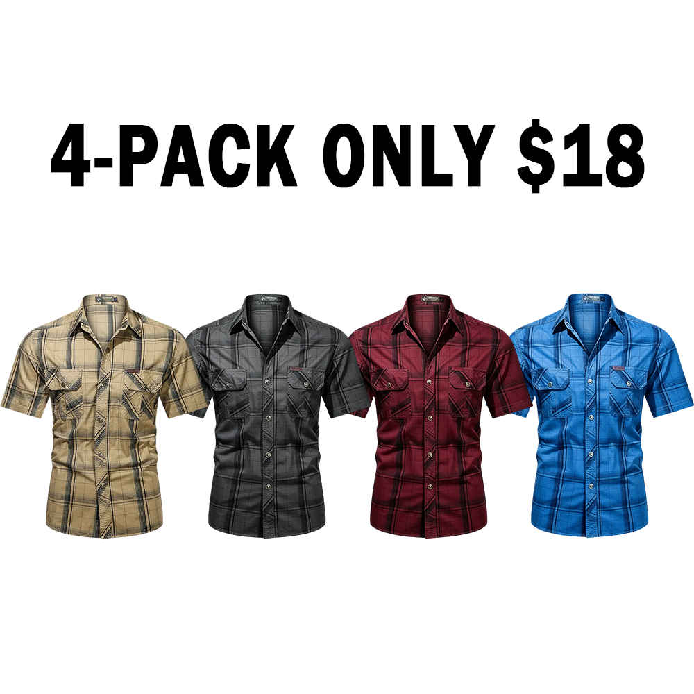Men's cotton plaid short sleeve shirt