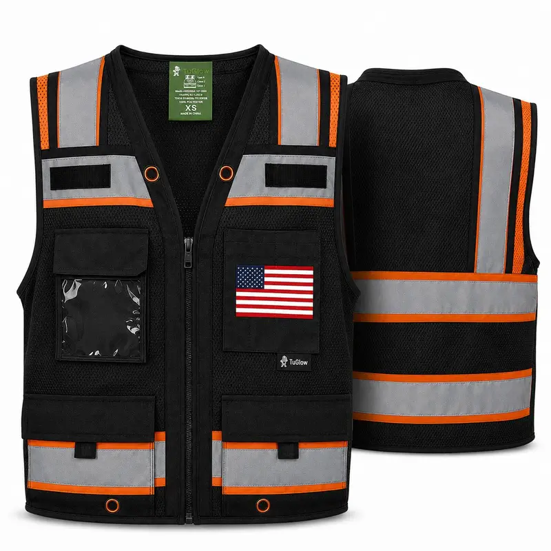 High Visibility Reflective Safety, Mesh Safety Vest with Zipper and Multi pockets